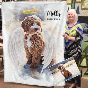 Pet Loss Gift Memorial with Angel Wings and Halo Deceased Pet Personalized Blanket With Paypal