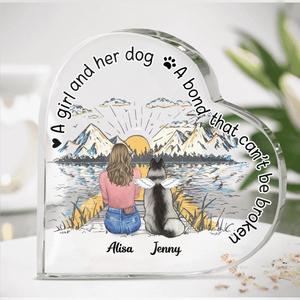 Custom Personalized Memorial Dog Heart-Shaped Acrylic Plaque - Up To 5 Dogs - Gift Idea For Dog Lovers - A Girl And Her Dog A Bond That Can't Be Broken Cheap With Paypal