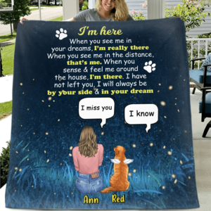 Custom Personalized Memorial Dog Mom Quilt/Fleece Blanket - Upto 4 Dogs - Gift Idea For Dog Lover - I'm Here With Credit Card Online
