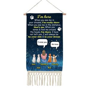Custom Personalized Memorial Dog Mom Linen Hanging Poster - Upto 4 Dogs - Gift Idea For Dog Lover - I'm Here Enjoy Cheap Pice