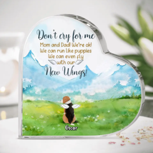 Custom Personalized Memorial Dog Crystal Heart - Memorial Gift Idea For Dog Lovers - Upto 5 Dogs - Don't Cry For Me Mom And Dad! We're Ok! Best Pices For Sale