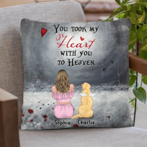 Custom Personalized Memorial Dog Mom Pillow Cover - Upto 5 Dogs - Memorial Gift Idea For Dog Owner - You Took My Heart With You To Heaven Online Cheap Online