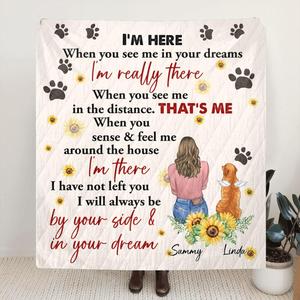 Custom Personalized Memorial Dog Mom Quilt/Fleece Blanket - Upto 2 Dogs - Gift Idea For Mother's Day/Dog Lover - I'm Here Clearance Wiki