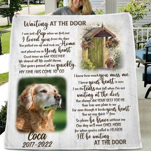 Custom Personalized Memorial Dog Fleece/Quilt Blanket - Memorial Gift For Dog Lover - Waiting At The Door Cheap Sale Enjoy