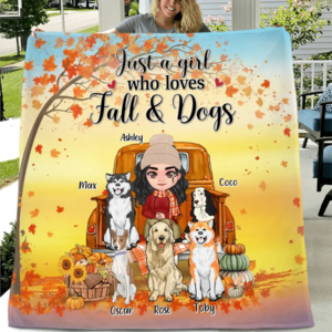 Custom Personalized Dog Mom Fall Season Quilt/Single Layer Fleece Blanket - Gift Idea For Dog Lovers - Up To 5 Dogs - Just A Girl Who Loves Fall & Dogs Online Online For Sale
