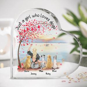 Custom Personalized Dog Mom Crystal Heart - Memorial Gift Idea For Dog Owner with up to 4 Dogs - Just A Girl Who Loves Dogs Recommend For Sale
