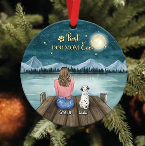 Custom Personalized Dog Mom Circle Wooden Ornament - Gift Idea For Dog Lovers With Up To 4 Dogs - Best Dog Mom Ever Official Site For Sale