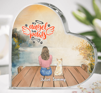Custom Personalized Dog Mom Dad Heart-Shaped Acrylic Plaque - Upto 4  Dogs - Gift Idea For Dog Lover/Couple - My Angel Has Paws Outlet Reliable