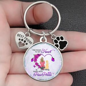 Custom Personalized Dog Mom Keychain Pet Charm Key Ornaments - Memorial Gift for Dog Lovers - The Road To My Heart Is Paved With Pawprints Finishline