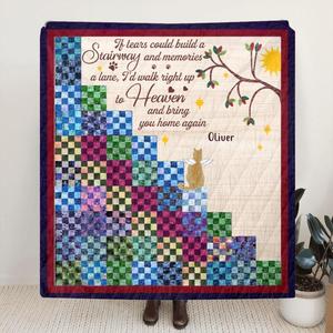 Custom Personalized Memorial Heaven Cat Quilt/Single Layer Fleece Blanket - Gift Idea For Cat Lovers/Owners - Upto 5 Cats - If Tears Could Build A Stairway Clearance Hot Sale
