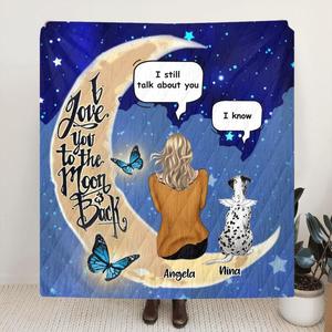 Custom Personalized Memorial Pet Quilt/Fleece Blanket - Best Gift For Dog/Cat Lover - I Love You To The Moon & Back Nicekicks
