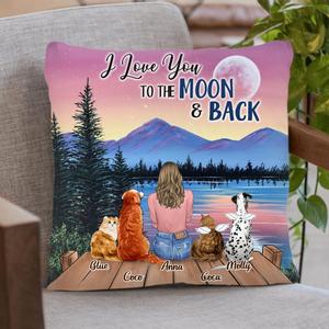 Custom Personalized Memorial Pet Pillow Cover/ Fleece/Quilt Blanket - Upto 4 Pets - Gift For Dog/Cat Lover - I Love You To The Moon & Back For Cheap Online