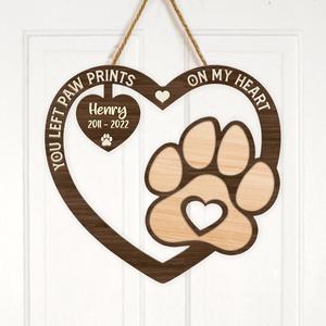 Custom Personalized Memorial Pet Wooden Sign - Memorial Gift Idea For Pet Lover - You Left Paw Prints On My Heart Buy Cheap Pay With Visa
