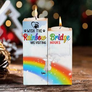Custom Personalized Memorial Pets At Rainbow Bridge Candle Holder - Upto 5 Pets - Memorial Gift For Dog Lovers/Cat Lovers - Wish The Rainbow Bridge Has Visiting Hours Pay With Paypal For Sale