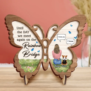 Custom Personalized Memorial Pet Wooden Art - Adult/Couple with up to 4 Pets - Memorial Gift Idea for Dog/Cat/Rabbit Owners - Until The Day We Meet Again On The Rainbow Bridge Very Cheap Sale Online