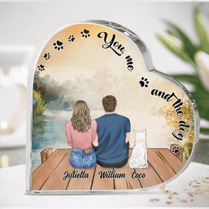 Custom Personalized Couple Heart Shaped Acrylic Plaque - Upto 5 Dogs - Gift Idea For Couple/Dog Lover - You, Me And The Dog Sale Big Discount