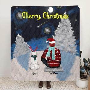 Custom Personalized Christmas Dog/Cat Quilt/ Fleece Blanket- Man/ Woman With Upto 6 Pets - Merry Christmas Cheap Sale Footaction