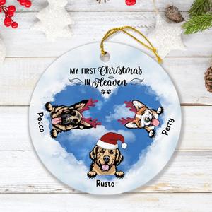 Custom Personalized Christmas Circle Ornament - Memorial Gift Idea For Christmas/ Dog Lover with up to 3 Dogs - My First Christmas In Heaven Sale 100% Guaranteed