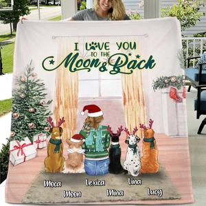 Custom Personalized Christmas Dog Mom Quilt/Fleece Blanket/Pillow Cover - Upto 5 Dogs - Gift Idea For Dog Lover/Dog Mom - I Love You To The Moon & Back Cheap 2025 Newest