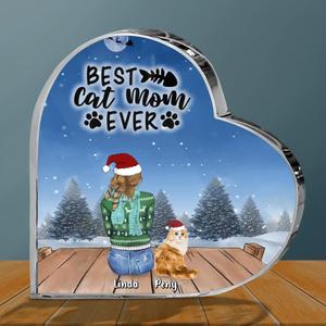 Custom Personalized Christmas Cat Mom Crystal Heart - Christmas Gift Idea For Cat Lover - Upto 5 Cats - Best Cat Mom Ever Outlet Store Online
