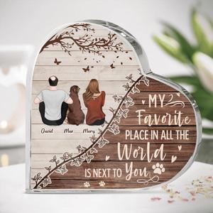 Custom Personalized Couple Sitting With Dogs Back View Crystal Heart  - Upto 4 Dogs - Gift Idea For Couple/ Dog Lovers - My Favorite Place In All The World Is Next To You Discount Professional