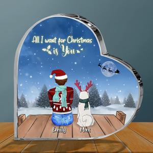 Custom Personalized Christmas Night Crystal Heart - Adult/ Couple With Upto 2 Kids And 5 Pets - Christmas Gift For Family/Cat/ Dog Lover - All I Want For Christmas Is You Cheap Pice Buy Discount