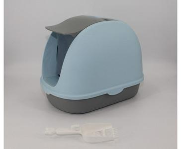Portable Hooded Cat Litter Box with Handle and Scoop - Blue Recommend Online