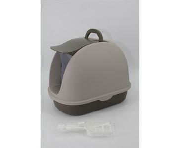 Portable Hooded Cat Litter Box with Handle and Scoop with Grid Tray - Brown Clearance New Arrival