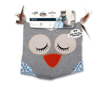 CAT SACK CRINKLE TOYS - GREY OWL   HIDE PLAY BAG TEASER VINTAGE ALL FOR PAWS Free Shipping Fake