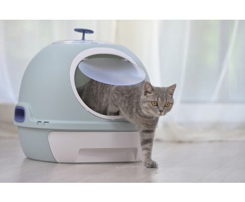 Cat Litter Box with Sky Window Drawer and Photocatalyst Purifier - Blue Clearance Huge Surprise