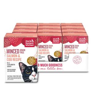 THE HONEST KITCHEN® MINCED GRAIN FREE SALMON & COD RECIPE IN A FISH BROTH GRAVY WET CAT FOOD 5.5oz Sale Shop Offer