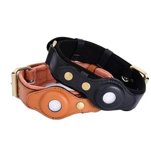 Leather Dog Collar with Airtag Holder Clearance Genuine