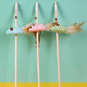 Cat Toy Wood Wand Teaser with Sisal Mice and Mini Bell Affordable Cheap Pice