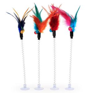 Cat Spring Toy With Suction Cup and Feather Top Quality For Sale