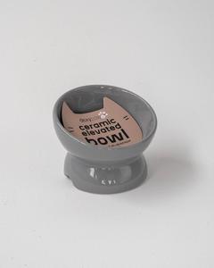 Dexypaws - Raised Ceramic Cat Bowl, Grey Cat 7oz Outlet Buy