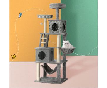 169cm Rattan Cat Scratcher with Ladder - Grey Real For Sale