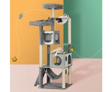 178cm Wooden Cat Scratcher with Ladder - Grey Outlet Choice