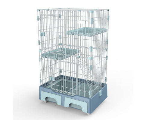 134cm 3 Level Pet Cage House With Litter Tray And Storage Box - Blue Grey Outlet Store Online