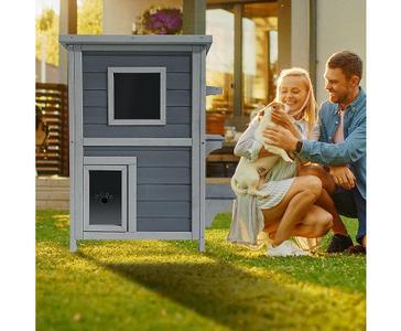 2-STORY WEATHERPROOF WOODEN CAT HOUSE - INDOOR/OUTDOOR SHELTER Cheap Sale Big Discount
