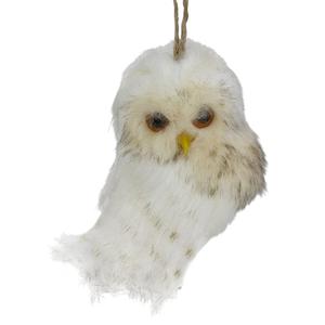 6" White and Brown Faux Fur Owl Christmas Ornament Discount Original