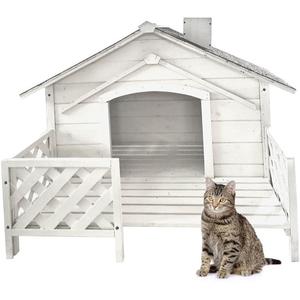27" Tall Outdoor Raised Pet House with Porch - White Cheapest Pice Sale Online