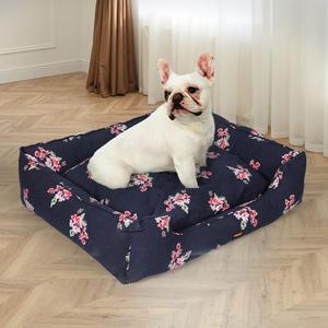 Fleecy Washable Dog Pet Bed - Navy Floral 2025 New
