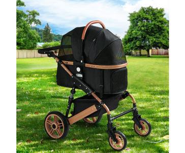 Large 4 Wheels Foldable Dog & Cat Stroller Pram - Rose Gold & Black Cheap Explore