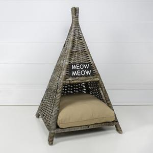 Tiki Tent Coastal Handwoven Rattan Cat Bed with Machine-Washable Cushion Cheap Sale The Cheapest