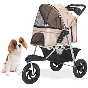 Single Three-Wheel Jogging Pet Stroller for Pets 55 Lbs. and Under with Storage Basket - Tan Free Shipping Cheap Real