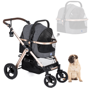 Factory Refurnished - HPZ™ PET ROVER PRIME Luxury 3-in-1 Stroller for Small/Medium Dogs, Cats and Pets (Gray) Clearance 100% Original