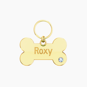 925 SILVER BONE CUSTOM PET ID -BIRTHSTONE IN YELLOW GOLD Best Deals
