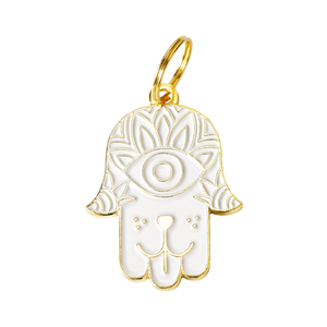 Wholesale ID Tag - Hamsa - Gold & White Buy Cheap 2025 Newest