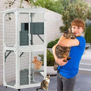 Xpt016 Outdoor Indoor Cat Pet Climbing Rack Play Cage Lovely Big Space - White Sale Deals