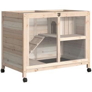 Pawhut - Indoor Rabbit Hutch With Wheels, Desk And Side Table Sized, Wood Rabbit Cage, Waterproof Small Rabbit Cage - Natural Free Shipping Popular